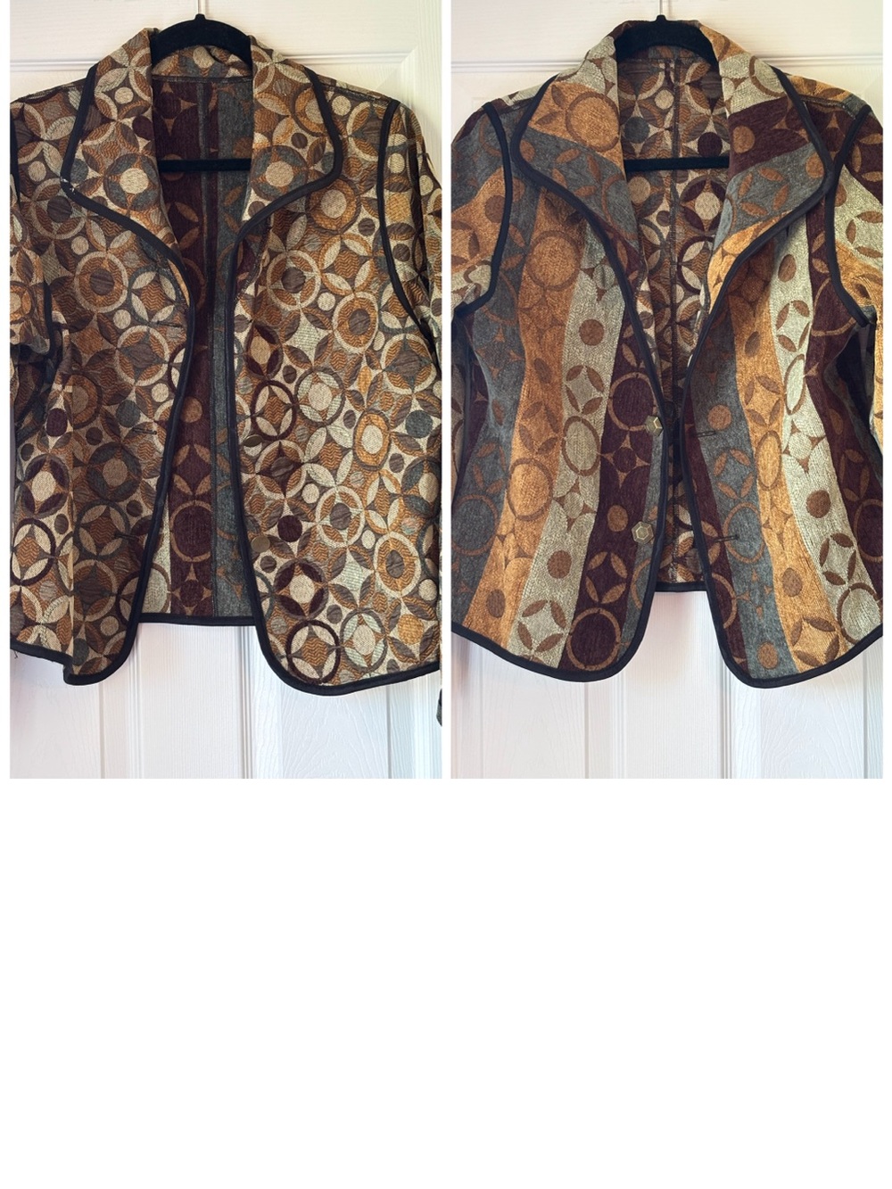 Geometric Pattern Reversible Jacket in Brown, Gold & Green